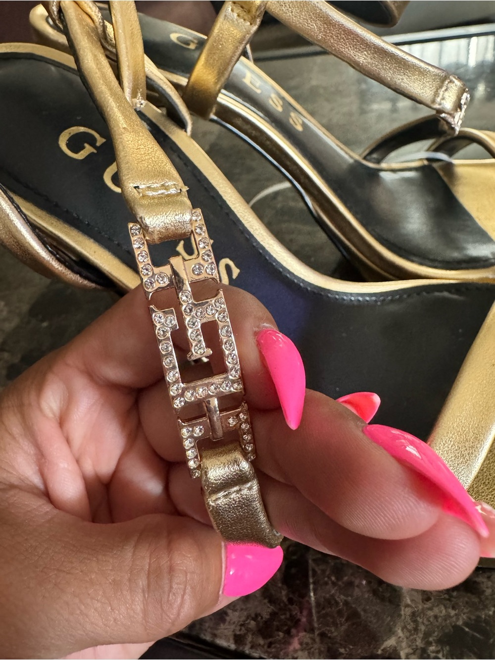 GUESS Gold Strappy Ankle‑Tie Heels - Picture 4 of 4